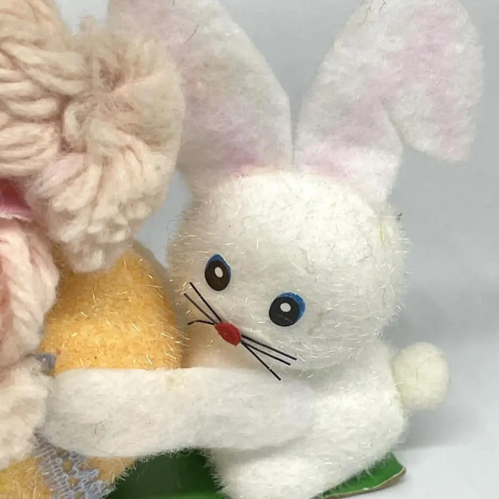 Felt Yarn Bunny Girl Doll Easter‎ Decoration Mid Century Taiwan Vintage